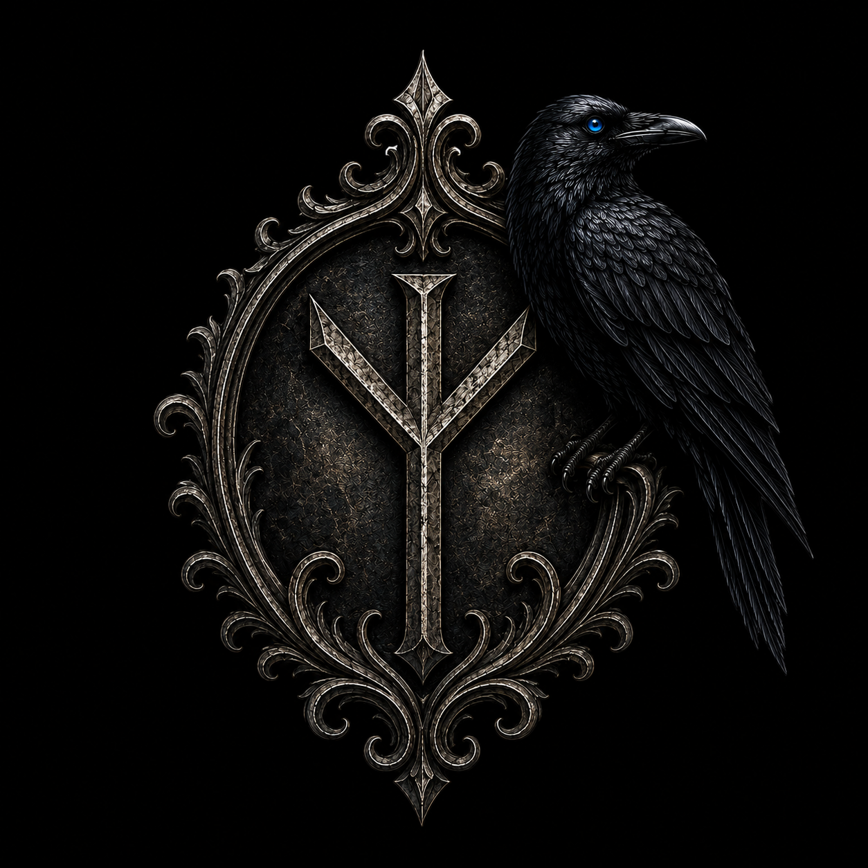 Ravenloft Algiz protection rune and guardian raven